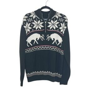 CHAPS 100% Cotton Fair Isle Moose Sweater Knit Pullover size Large
